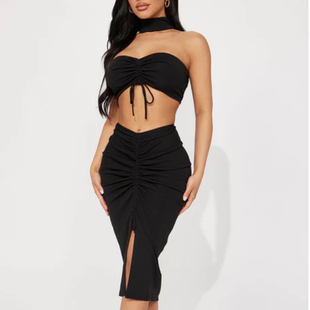 Fashion Nova Black Ruched Skirt Set